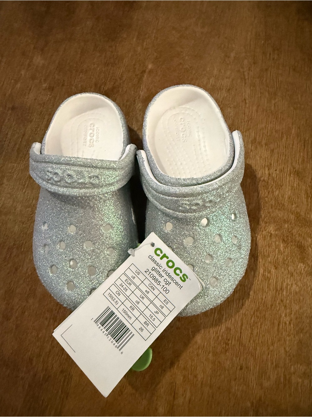 CROCS Kids' Classic Glitter Clog — Silver Iridescent